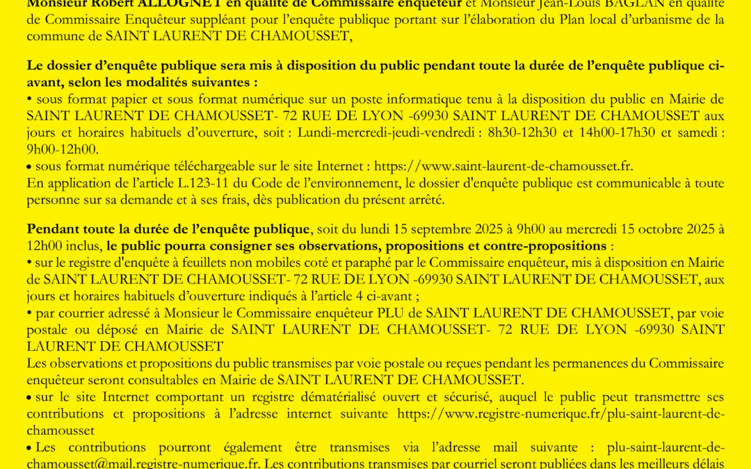 Enquête Publique PLU du 15 septembre 2025-9h au 15 octobre 2025-12h