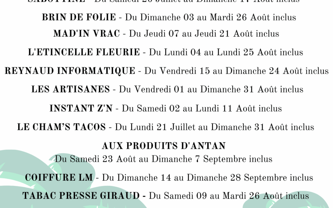 Fermeture estivale des commerces