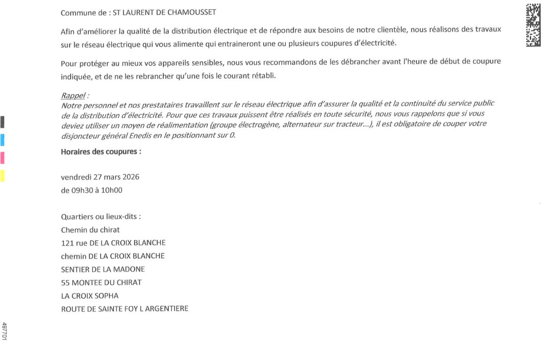 Coupure de courant pour travaux